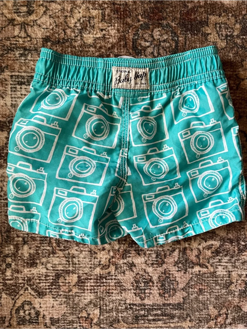 GAP Teal Swim Trunks with White Camera Print